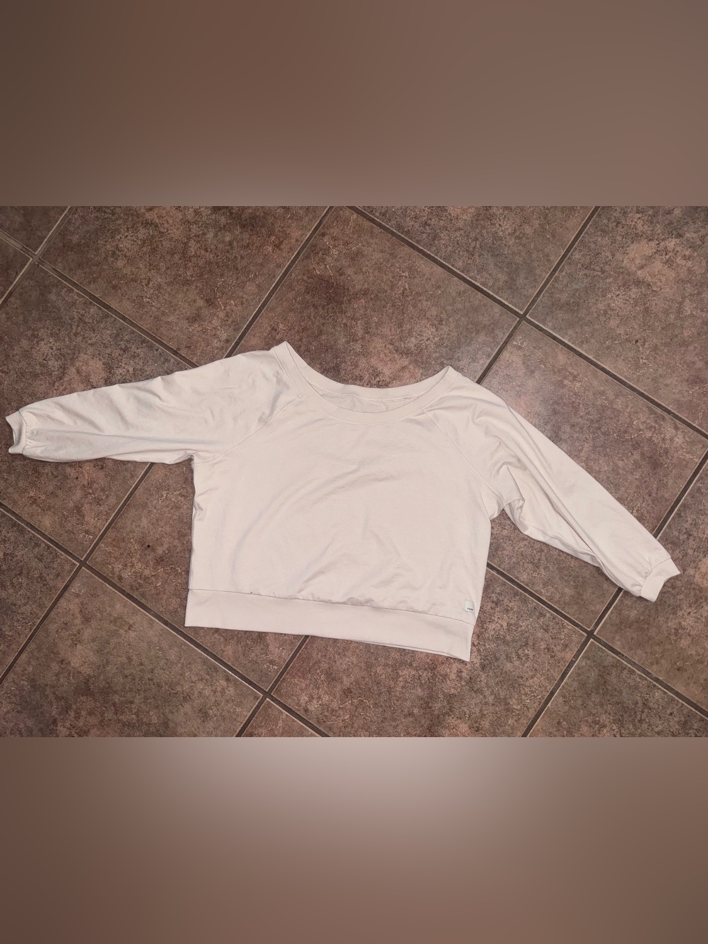 Vuori scoop off the shoulder cropped halo  pullover cream ecru